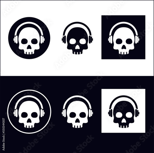 skull head and headphones vector logo 6 types