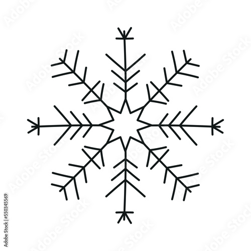 Black snowflake icon isolated on white background. Christmas and New year design element, frozen symbol, Vector illustration