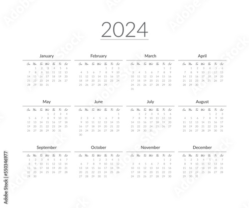 2024 year calendar template. Vector illustration