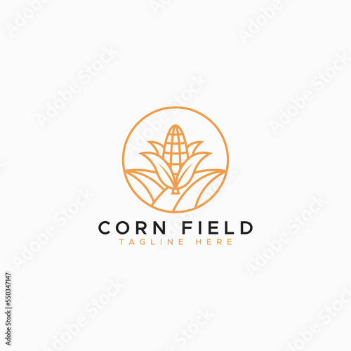 Fototapeta Naklejka Na Ścianę i Meble -  Corn Field Minimalist Logo Concept for Agricultural and Food Business