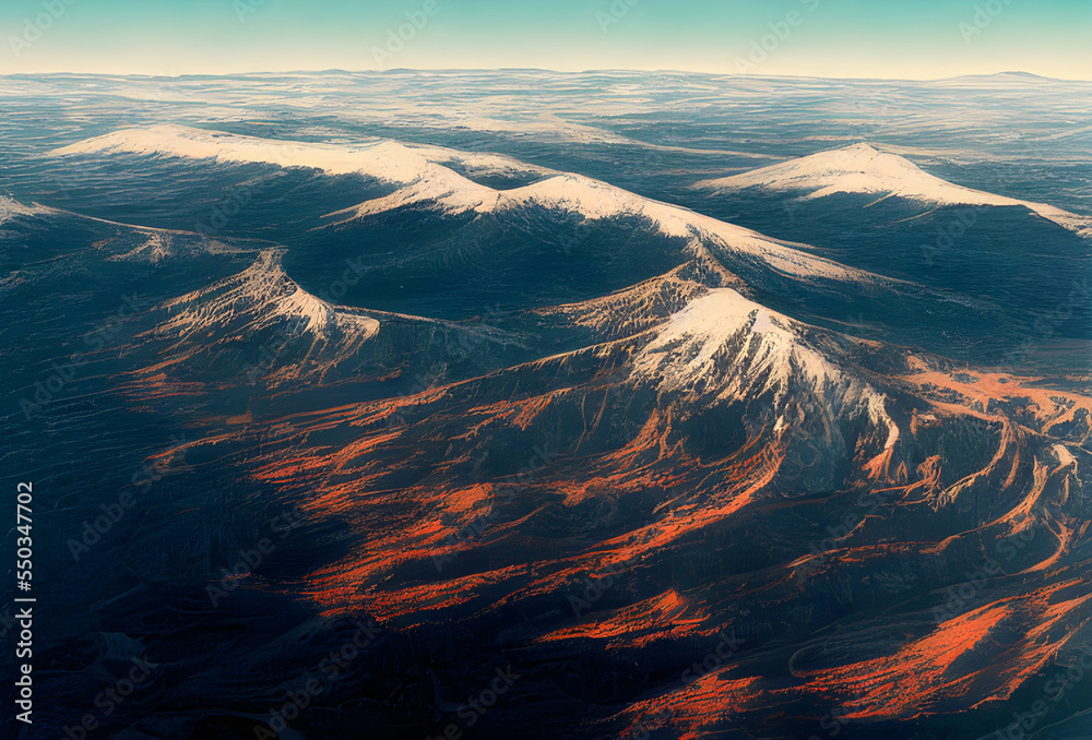 Aerial view of mountain range. 