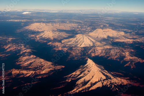 Aerial view of mountain range. 