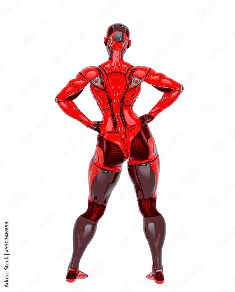 super cyborg girl is doing a super pose like a comic hero rear view super cyborg girl is doing a super pose like a comic hero rear view