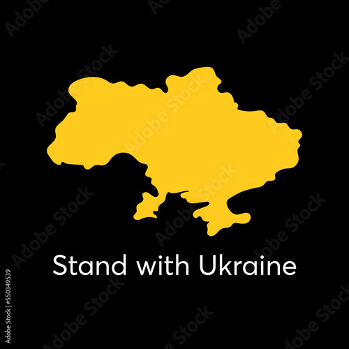 Stand with Ukraine, yellow map of Ukraine