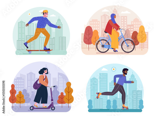 Modern People Using Alternative City W Scenes