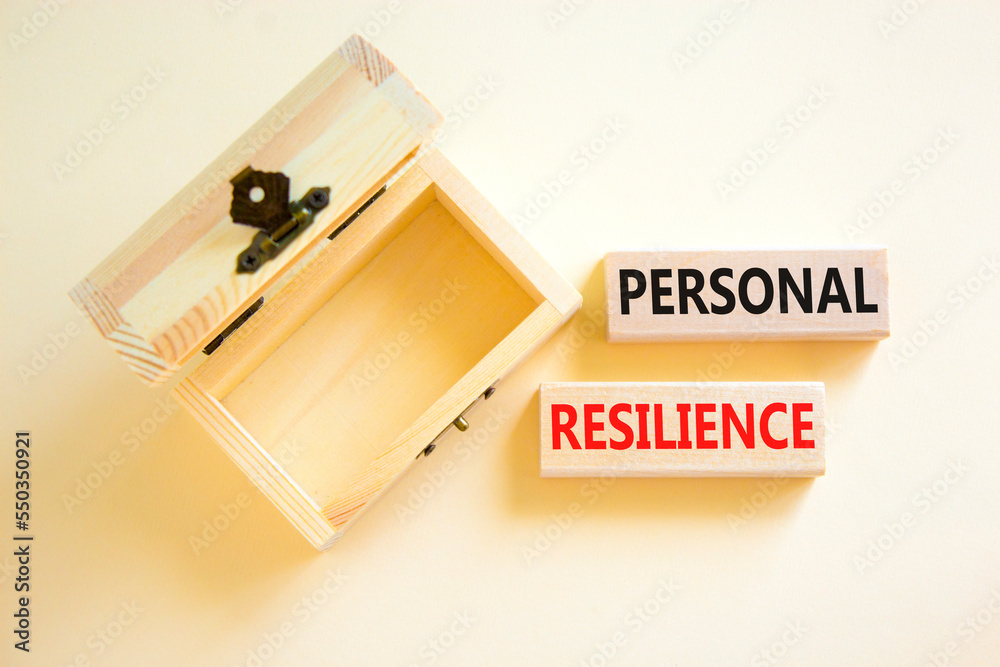 Personal resilience symbol. Concept word Personal resilience on wooden blocks. Beautiful white background. Empty wooden chest. Business psychological personal resilience concept. Copy space.