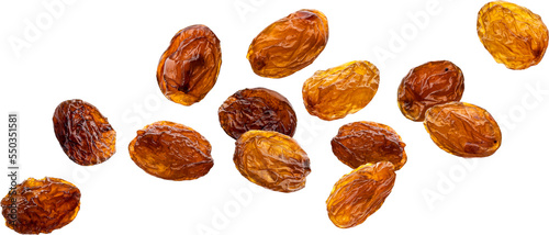 Falling raisins isolated photo