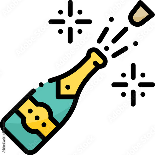 Champagne Open Cheers Party New Year Celebration filled color line icon