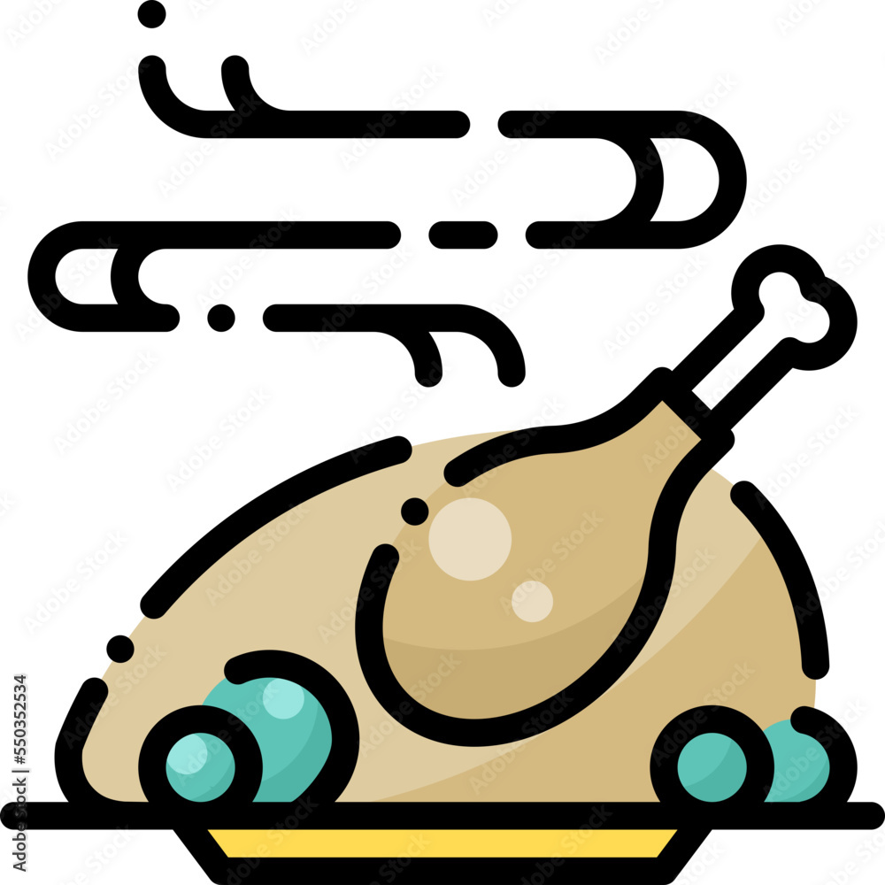 Turkey Chicken Gill Party New Year Celebration filled color line icon Turkey Chicken Gill Party New Year Celebration filled color line icon