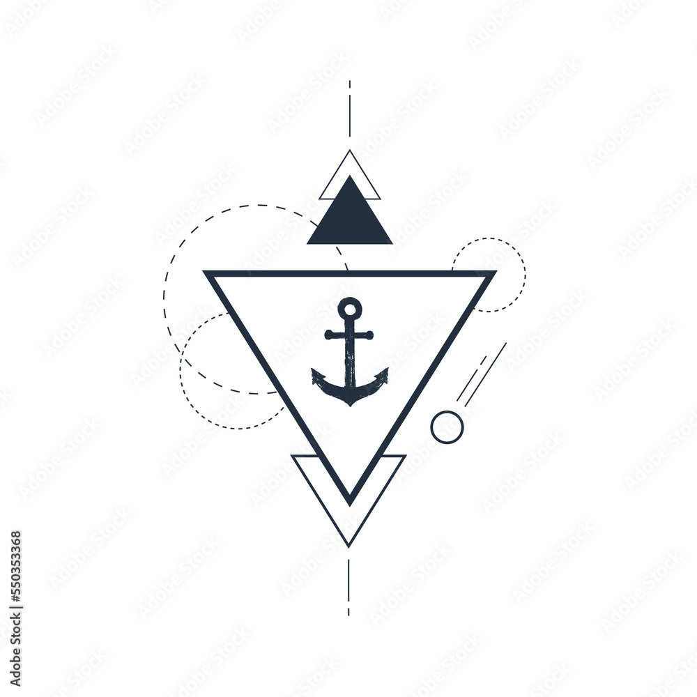 Hand drawn nautical anchor in a triangle textured vector illustration. Geometric linear style. Hand drawn nautical anchor in a triangle textured vector illustration. Geometric linear style.