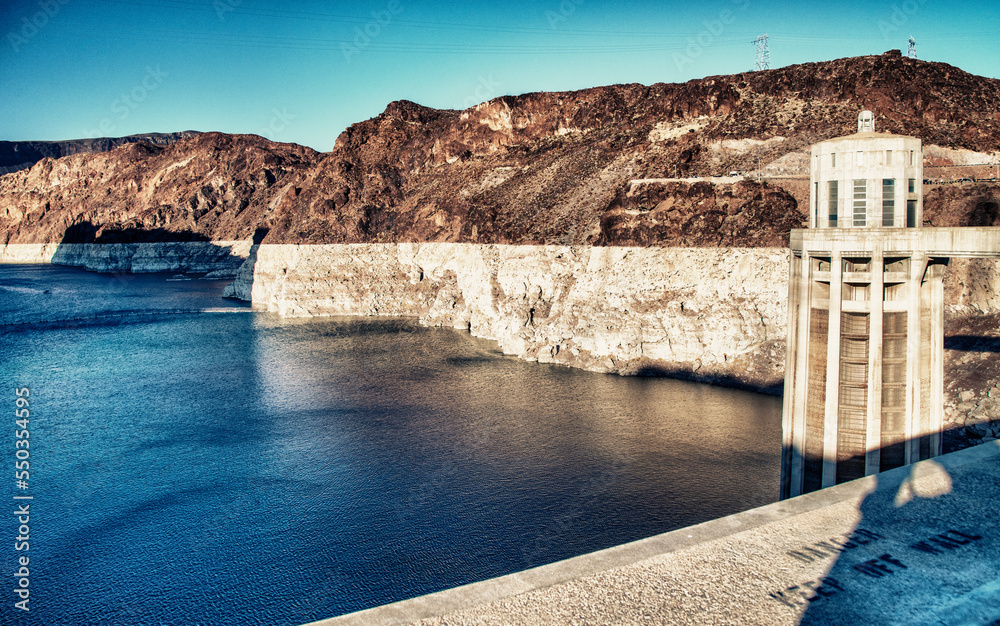 Powerful plant of Hoover Dam in summser season, USA