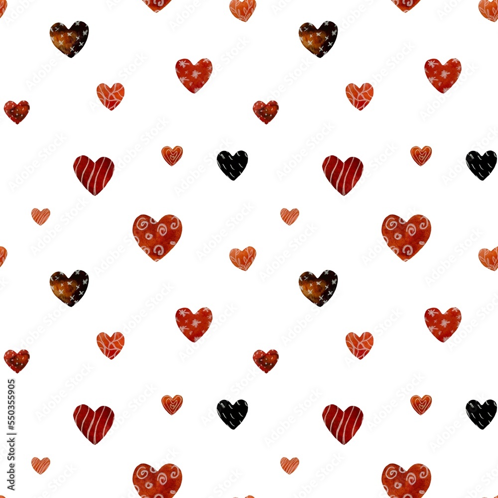 Red textured heart cute pattern a watercolor 