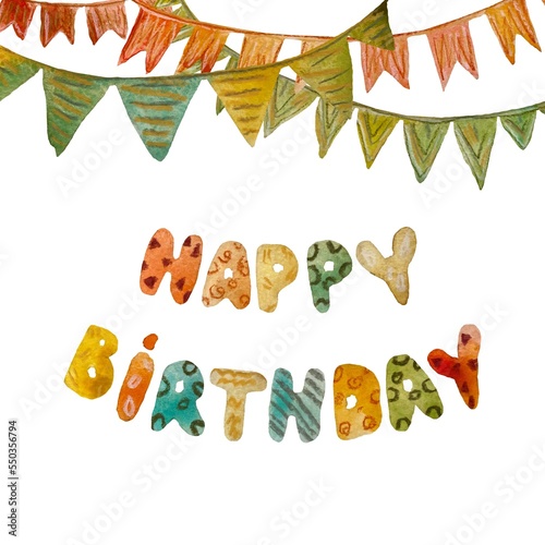 Happy birthday letters colorful flags a watercolor