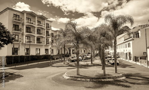 Santa Cruz  Madeira - September 7  2022  City square with car parking  view from Sao Fernando Street