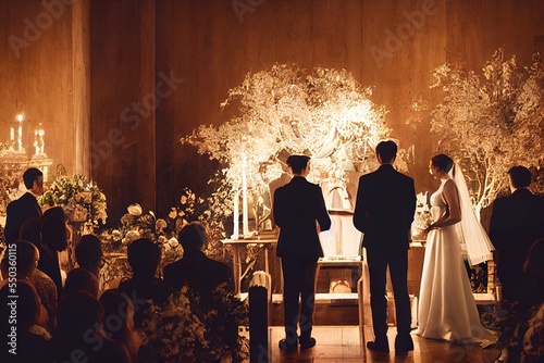 Wedding ceremony at the altar with people design illustration