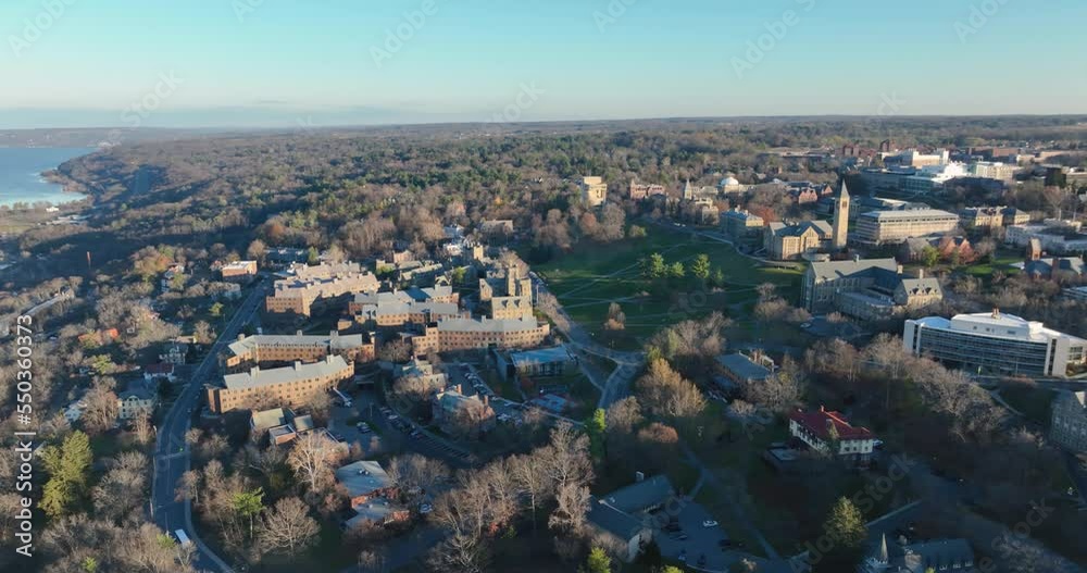 11-19-2022, Early morning autumn aerial video of the area surrounding the City of Ithaca, NY, USA 11-19-2022, Early morning autumn aerial video of the area surrounding the City of Ithaca, NY, USA