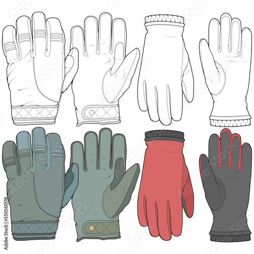Set of isolated object of glove and winter icon. Set of glove and equipment vector for coloring book stock.