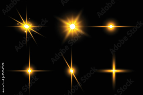 Golden transparent light lens flares streaks collections