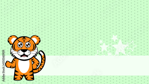cute chibi tiger kid character cartoon background poster illustration in vector format
