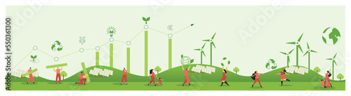 Smart green ecology society.Panoramic vector of save the planet, future concept - Vector