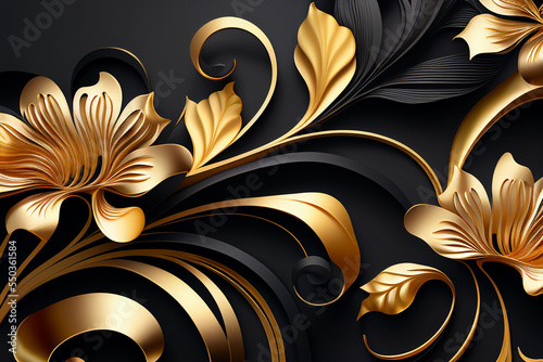abstract black and gold floral pattern background