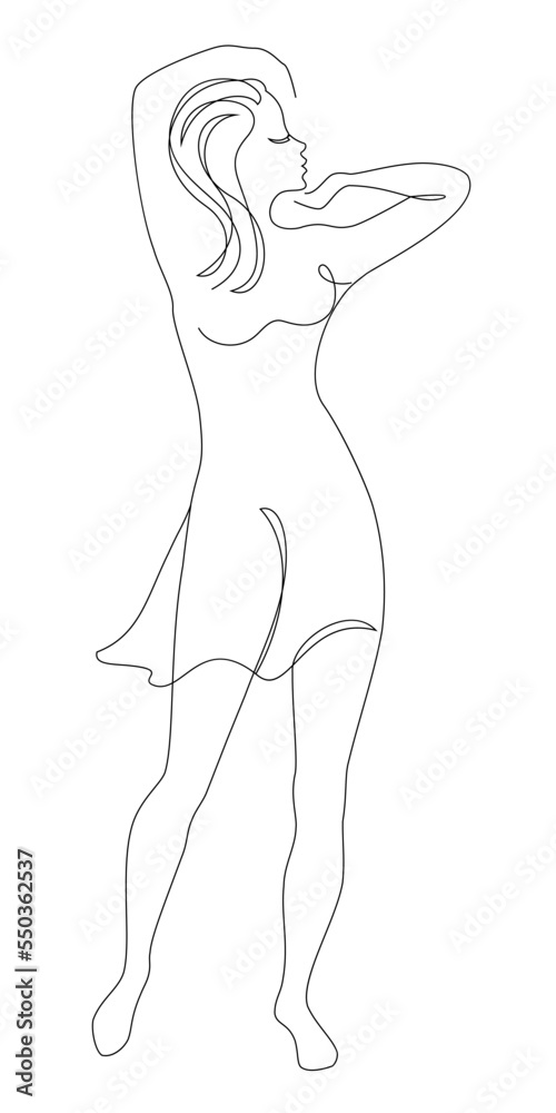 Silhouette of a woman in a modern continuous line style. The girl is slim and beautiful. Lady suitable for aesthetic decor, posters, stickers, logo. Vector illustration. Silhouette of a woman in a modern continuous line style. The girl is slim and beautiful. Lady suitable for aesthetic decor, posters, stickers, logo. Vector illustration.