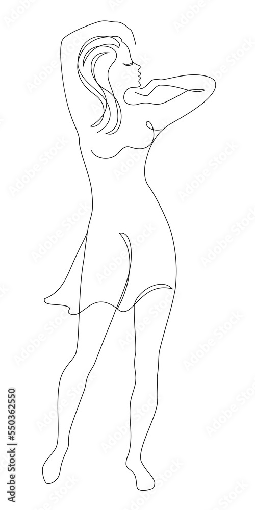 Silhouette of a woman in a modern continuous line style. The girl is slim and beautiful. Lady suitable for aesthetic decor, posters, stickers, logo. Vector illustration. Silhouette of a woman in a modern continuous line style. The girl is slim and beautiful. Lady suitable for aesthetic decor, posters, stickers, logo. Vector illustration.
