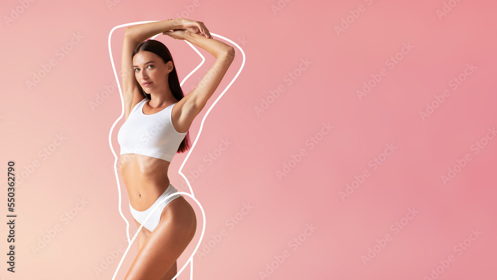 Wellness Concept. Attractive Young Woman With Perfect Body Posing In Underwear - obrazy, fototapety, plakaty 
