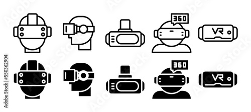 vr technology icon set. vector illustration can be used for web, mobile, ui. line and solid style icon