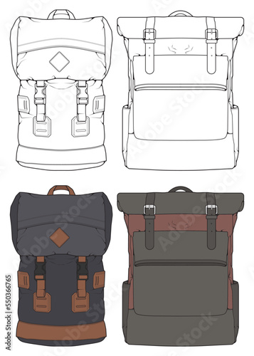 Set of Vector Backpacks Illustration. Backpacks for students, travellers and tourists.