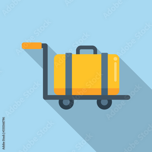 Luggage cart icon flat vector. Airport transfer. Plane travel