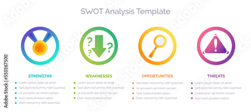 SWOT analysis infographic. Colorful Graphic elements for presentation slide. Vector template with infographic for company business design.