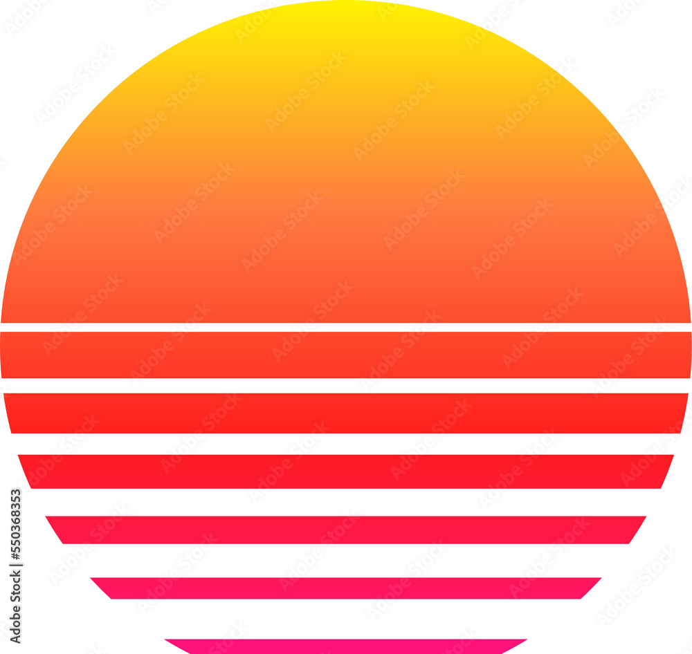 custom made wallpaper toronto digital80s sun with striped bottom. Synthwave or arcade game style sunrise or sunset with lined sun