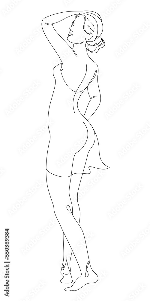 Silhouette of a woman in a modern continuous line style. The girl is slim and beautiful. Lady suitable for aesthetic decor, posters, stickers, logo. Vector illustration. Silhouette of a woman in a modern continuous line style. The girl is slim and beautiful. Lady suitable for aesthetic decor, posters, stickers, logo. Vector illustration.