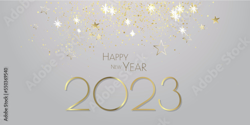 happy new year 2023 - Glitter gold stars background - party festive design