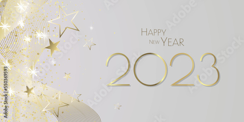 happy new year 2023 - Glitter gold stars background - party festive design