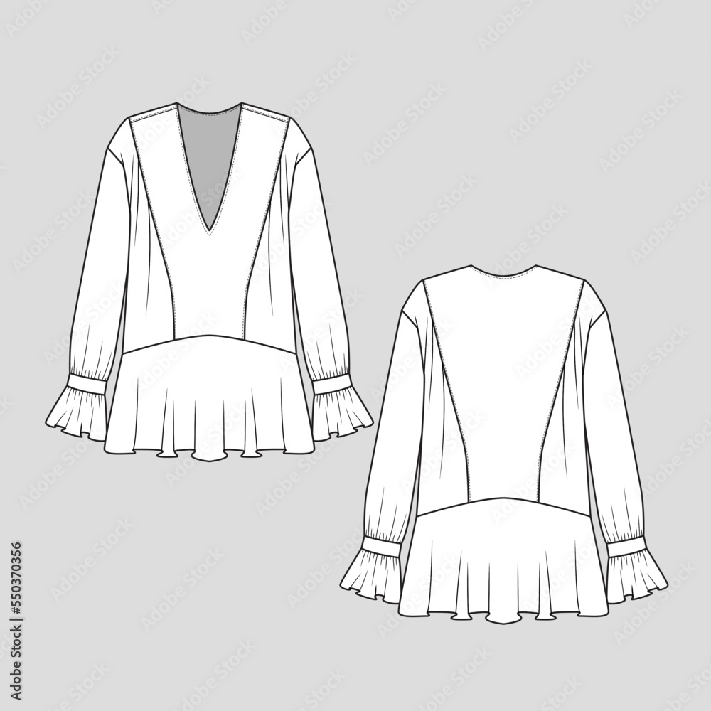 TOP fashion flat sketch template RUFFLED TOP Stock Vector  Adobe Stock