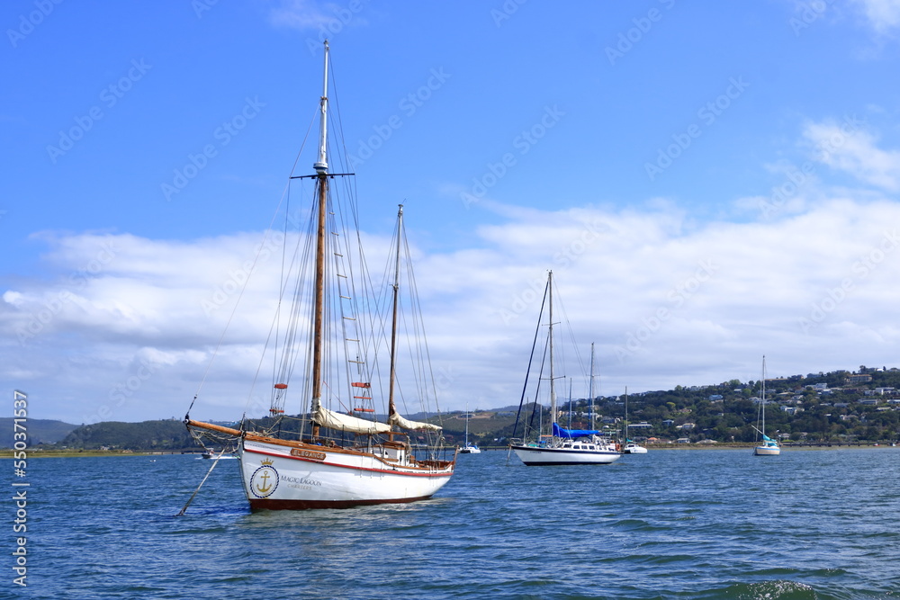 Boats on Knysna Lagoon looking towards Knysna Heads, Garden Route, South Africa