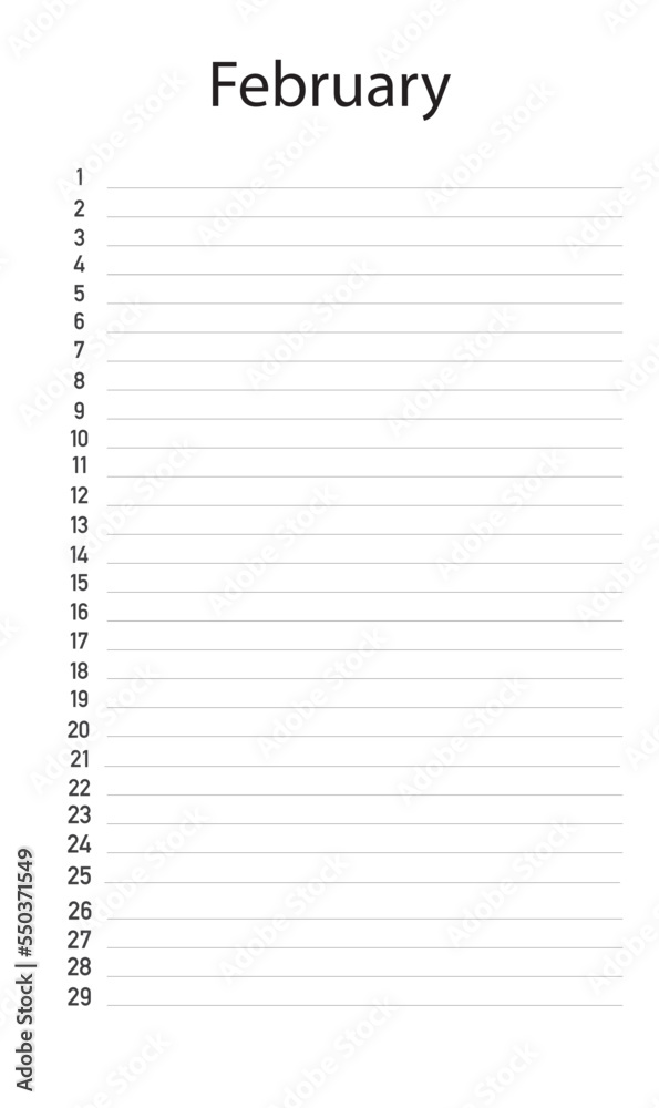 Monthly printable organizer grid with lettering month name and motivation phrase for February. Monthly printable organizer grid with lettering month name and motivation phrase for February.
