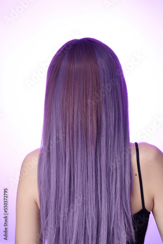 purple colored hair in a well-groomed haircut