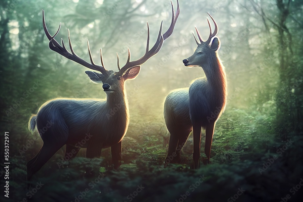 Fototapeta premium majestic spirit deers in forest