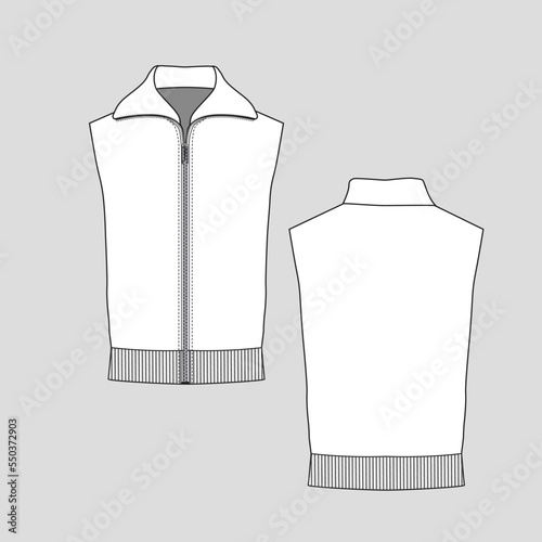 Sleeveless Zipper High Neck Top Full Open zip Ribbed hem Fashion flat sketch technical drawing template design