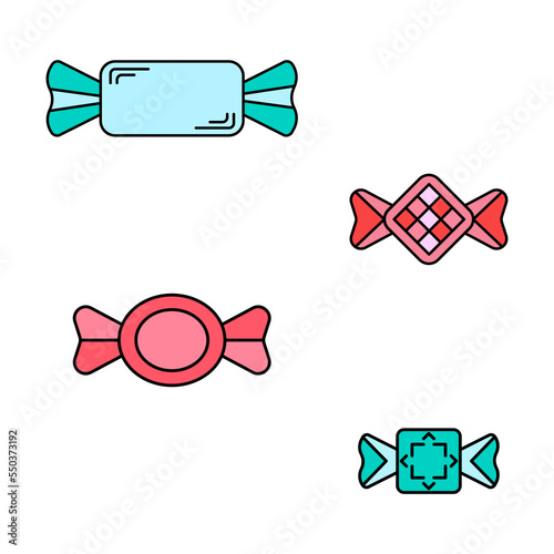 Candy vector icon. Flat colorful set of sweets logo with lines. Candies in thin style.