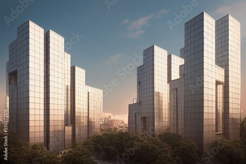 office building architecture rendering elevation day time