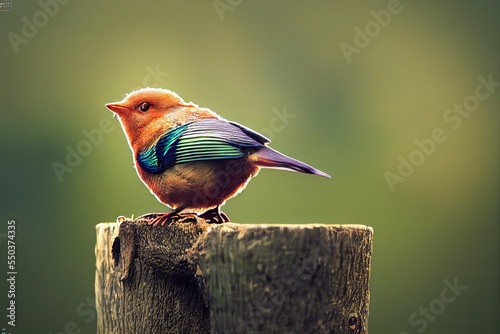 Obraz na płótnie photorealistic fat little bird on a fencepost