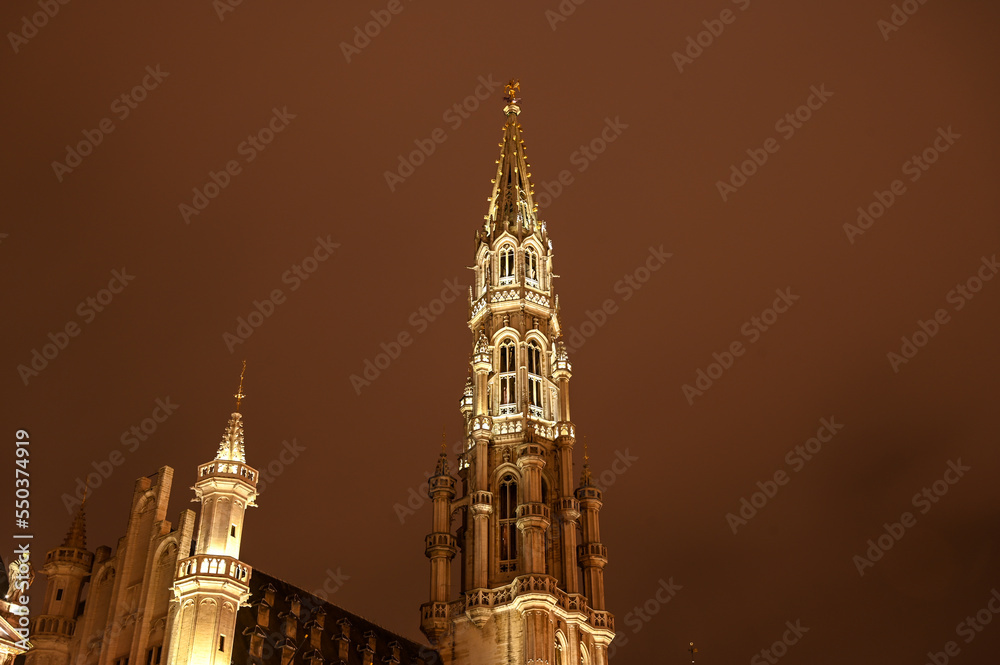 Brussels, Belgium: Historic buildings in city centre by night. The Grand Place is the central square in Bruxelles. Brussels, Belgium: Historic buildings in city centre by night. The Grand Place is the central square in Bruxelles.