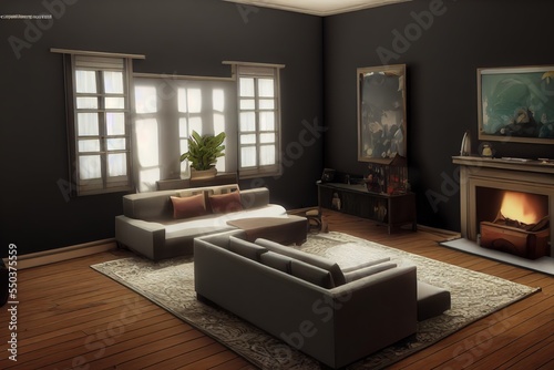 3D Render of modern living room  Ai generated