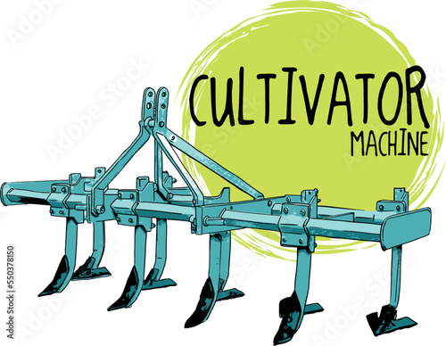 cultivator machinery in field for farmers in agriculture, machine for farmers