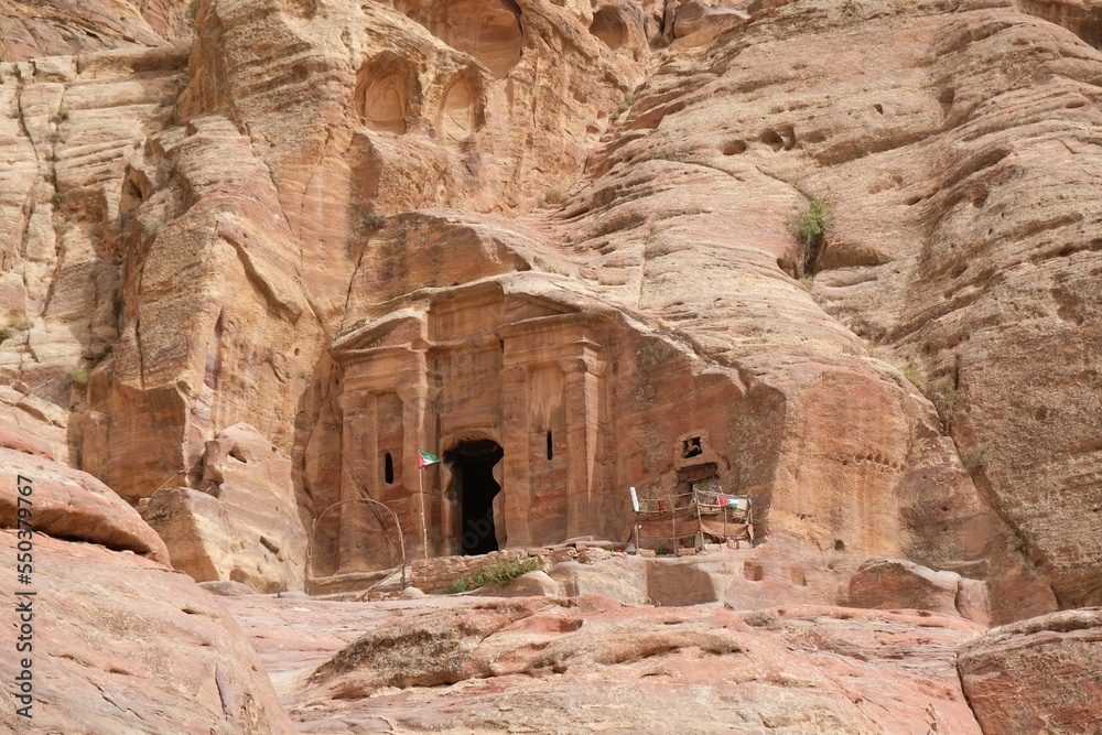 Amazing views on High Place of Sacrifice trail in ancient Nabataean city of Petra, Jordan. Petra is considered one of seven new wonders of world.