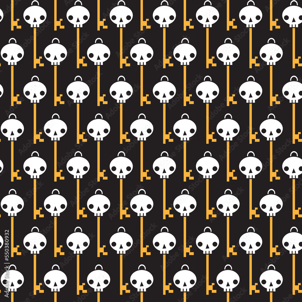 Pattern with keys in the form of a skull on a black background